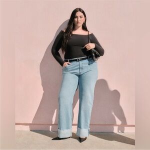 ABERCROMBIE & FITCH 90'S Relaxed High-Rise Curve Love Cuff‎ Hem JEANS 24W Long